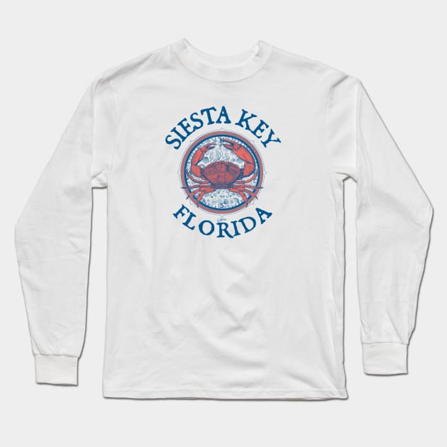 Siesta Key, Florida, Stone Crab on Wind Rose Long Sleeve T-Shirt by jcombs